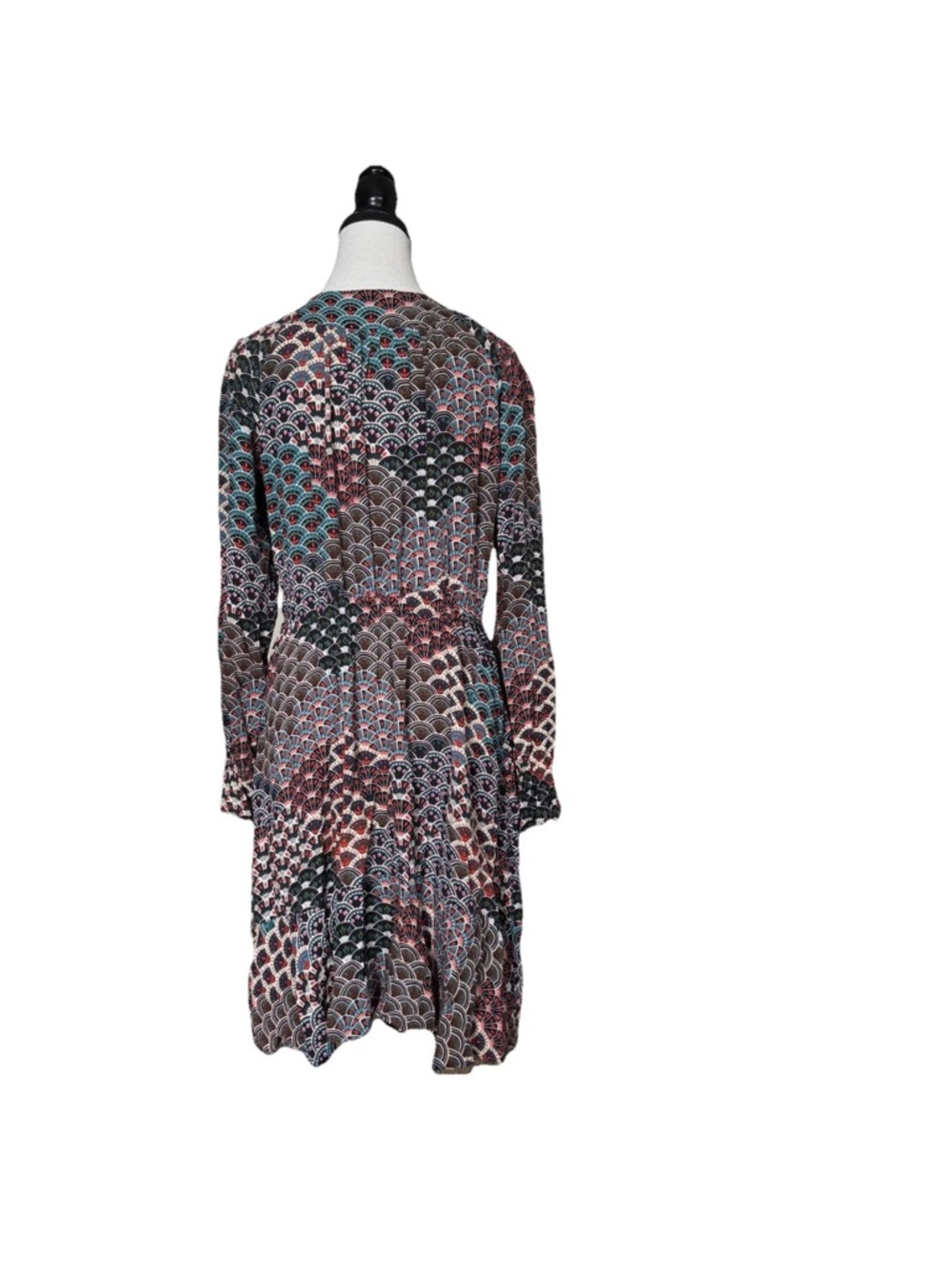 Anthropologie Maeve Monaco Empire Fan Print Mini Dress Medium Long Sleeve VNeck - Picture 6 of 10